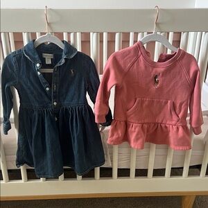 Ralph Lauren Denim Dress and Pink Sweatshirt Set